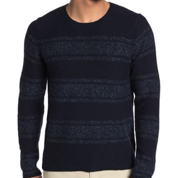 New Vince Textured Knit Stripe Print Crew Neck Sweater - Picture 2 of 4
